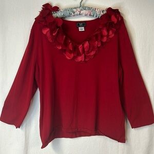 Lark lane Women’s Valentine’s Day Sweater Size XL Red V Neck Rayon/Nylon